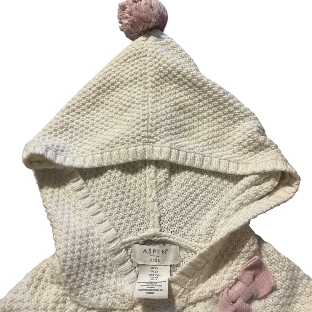Charming White Hooded Kids Sweater with Pink Accents - Picture 4 of 7